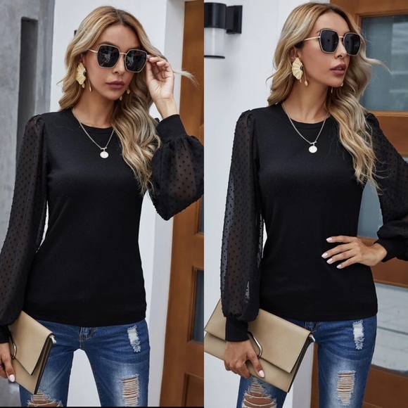 Black Mesh Sleeve Top - Picture 3 of 3